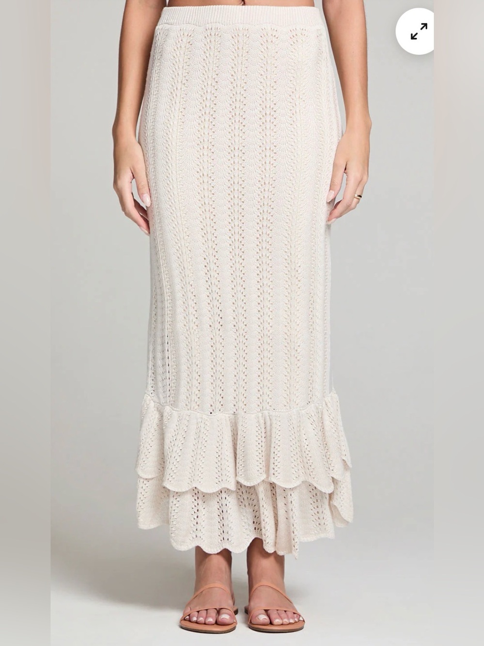 Saltwater Luxe Rainer Midi Skirt Cream Knit Ruffle Hem Boho Size S NWT
